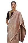 Mimamsaa_Wine Satin, Silk Vaiga Danda Weave Pattern Saree _at_Aza_Fashions
