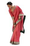 Buy_Mimamsaa_Pink Tissue, Silk Embroidery Veena Floral Brocade Border Saree _Online_at_Aza_Fashions