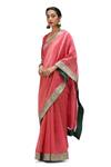 Shop_Mimamsaa_Pink Tissue, Silk Embroidery Veena Floral Brocade Border Saree _Online_at_Aza_Fashions