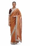 Buy_Mimamsaa_Brown Tissue Silk Woven Floweret Sindhu Brocade Border Saree _at_Aza_Fashions