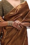 Shop_Mimamsaa_Brown Tissue Silk Woven Sequin Chandana Tikki Embellished Scallop Border Saree _at_Aza_Fashions