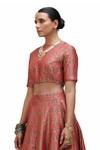 Shop_Mimamsaa_Red Brocade Silk Woven Bird Motif High Neck Watsala Lehenga Set _Online_at_Aza_Fashions