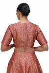 Shop_Mimamsaa_Red Brocade Silk Woven Bird Motif High Neck Watsala Lehenga Set 