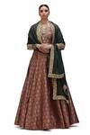 Buy_Mimamsaa_Red Brocade Silk Woven Zameen And Alfi Motif V Neck Warhi & Lehenga Set _at_Aza_Fashions