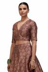 Shop_Mimamsaa_Red Brocade Silk Woven Zameen And Alfi Motif V Neck Warhi & Lehenga Set 