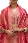 Shop_Mimamsaa_Red Brocade Silk Woven Zameen And Alfi Motif V Neck Soma & Lehenga Set _at_Aza_Fashions