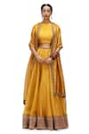 Buy_Mimamsaa_Yellow Crepe Embroidery Nimrit Bloom Border Woven Crushed Tissue Lehenga Set _at_Aza_Fashions