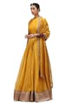 Mimamsaa_Yellow Crepe Embroidery Nimrit Bloom Border Woven Crushed Tissue Lehenga Set _Online_at_Aza_Fashions