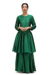 Buy_Mimamsaa_Emerald Green Cotton Silk Plain Round Seedh Short Anarkali With Flared Pant _at_Aza_Fashions