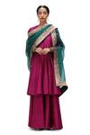 Shop_Mimamsaa_Wine Cotton Silk Plain Round Sabari Panelled Short Anarkali With Flared Pant _Online_at_Aza_Fashions
