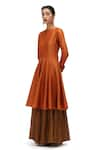 Buy_Mimamsaa_Orange Cotton Silk Plain Round Deepika Panelled Short Anarkali With Flared Pant _at_Aza_Fashions