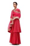Buy_Mimamsaa_Fuchsia Cotton, Silk Round Neck Deep Short Anarkali With Flared Pant _at_Aza_Fashions