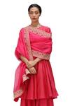 Shop_Mimamsaa_Fuchsia Cotton, Silk Round Neck Deep Short Anarkali With Flared Pant _at_Aza_Fashions