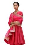 Shop_Mimamsaa_Fuchsia Cotton, Silk Round Neck Deep Short Anarkali With Flared Pant _Online_at_Aza_Fashions