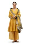 Buy_Mimamsaa_Yellow Tissue Silk Textured Sequin Saesha Short Anarkali With Scallop Hem Pant _at_Aza_Fashions