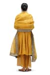 Mimamsaa_Yellow Tissue Silk Textured Sequin Saesha Short Anarkali With Scallop Hem Pant _Online_at_Aza_Fashions