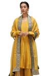 Shop_Mimamsaa_Yellow Tissue Silk Textured Sequin Saesha Short Anarkali With Scallop Hem Pant _at_Aza_Fashions