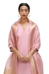 Mimamsaa_Pink Cotton Silk Woven Butti V-neck Maya Kurta Flared Pant Set _Online_at_Aza_Fashions