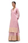 Shop_Mimamsaa_Pink Cotton Silk Woven Butti V-neck Maya Kurta Flared Pant Set _Online_at_Aza_Fashions