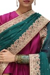 Mimamsaa_Emerald Green Organza Silk Woven Floral Applique Sneh Border Dupatta _at_Aza_Fashions