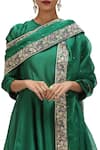 Shop_Mimamsaa_Emerald Green Organza Silk Woven Floral Applique Jaida Border Dupatta _at_Aza_Fashions