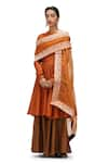 Buy_Mimamsaa_Orange Organza Silk Woven Floral Applique Mili Brocade Border Dupatta _at_Aza_Fashions