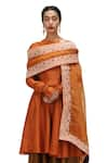 Buy_Mimamsaa_Orange Organza Silk Woven Floral Applique Mili Brocade Border Dupatta _Online_at_Aza_Fashions