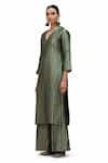 Mimamsaa_Green Brocade Silk Embroidered Patti V Neck Anokhi Work Kurta And Pant Set _at_Aza_Fashions