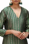 Shop_Mimamsaa_Green Brocade Silk Embroidered Patti V Neck Anokhi Work Kurta And Pant Set _at_Aza_Fashions