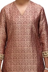 Shop_Mimamsaa_Red Brocade Silk V Neck Aagha Alfi Motif Kurta And Gharara Set _at_Aza_Fashions