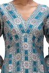 Shop_Mimamsaa_Blue Brocade Silk V Neck Vira A-line Floral Motif Kurta And Pant Set _at_Aza_Fashions