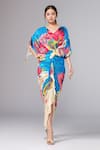 Buy_Saaksha & Kinni_Multi Color Printed Abstract Florals V Neck Draped Pleated Dress _at_Aza_Fashions