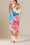 Shop_Saaksha & Kinni_Multi Color Printed Abstract Florals V Neck Draped Pleated Dress _at_Aza_Fashions