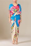 Buy_Saaksha & Kinni_Multi Color Printed Abstract Florals V Neck Draped Pleated Dress _Online_at_Aza_Fashions