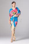 Saaksha & Kinni_Multi Color Printed Abstract Florals V Neck Draped Pleated Dress _Online_at_Aza_Fashions