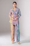 Buy_Saaksha & Kinni_Multi Color Printed Notched Lapel Jacket And Pant Co-ord Set _at_Aza_Fashions