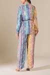 Shop_Saaksha & Kinni_Multi Color Printed Notched Lapel Jacket And Pant Co-ord Set _at_Aza_Fashions