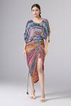 Buy_Saaksha & Kinni_Multi Color Printed Abstract Florals V Neck Draped Dress _at_Aza_Fashions