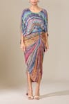 Buy_Saaksha & Kinni_Multi Color Printed Abstract Florals V Neck Draped Dress _Online_at_Aza_Fashions