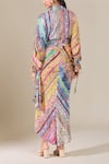 Shop_Saaksha & Kinni_Multi Color Printed Abstract Florals Collar Blaco Suhsma Draped Dress _at_Aza_Fashions