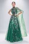 Buy_Amit Aggarwal_Emerald Green Mesh Embellished Metallic Stripes Lehenga Halter Blouse Set _at_Aza_Fashions