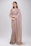 Buy_Nakul Sen_Grey 100% Silk Chiffon Embroidered Cutdana Diagonal Saree With Sequin Blouse _at_Aza_Fashions