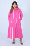 Buy_Leh Studios_Pink 100% Cotton Mandarin Collar Tape Tourist Raglan Sleeve Midi Dress _at_Aza_Fashions