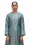 Mimamsaa_Blue Brocade Silk Round Gazala Inverted Bird Motif Kurta And Pant Set _Online_at_Aza_Fashions