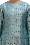 Mimamsaa_Blue Brocade Silk Round Gazala Inverted Bird Motif Kurta And Pant Set _at_Aza_Fashions