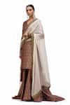 Mimamsaa_Ivory Organza Silk Embroidered Tikki Aksa Woven Dupatta _at_Aza_Fashions