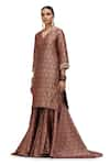 Buy_Mimamsaa_Pink Brocade Silk V Neck Alfi Motif Kurta And Gharara Set _Online_at_Aza_Fashions