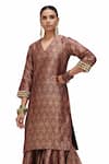 Shop_Mimamsaa_Pink Brocade Silk V Neck Alfi Motif Kurta And Gharara Set _Online_at_Aza_Fashions