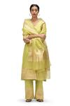 Buy_Mimamsaa_Green Chanderi Silk Woven Butti V-neck Ila Kurta Pant Set _at_Aza_Fashions