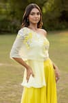 Buy_ISLIE BY PRIYA JAIN_Yellow Summer Silk Embroidered Thread One Shoulder Draped Top With Palazzo Pant _Online_at_Aza_Fashions